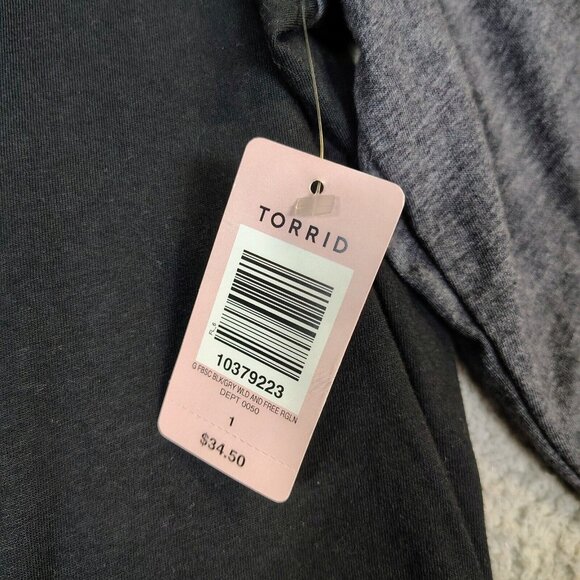 Torrid T-Shirt Womens 1 Black Gray Wild And Free Graphic Print Raglan Sleeve NWT - Picture 4 of 10